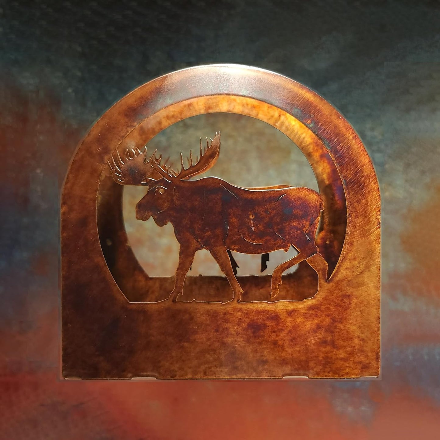 Artisan Rustic Napkin Holder by Chevelon Goods - Hand-Finished and Hand-Crafted Sturdy Steel with Bear Design, 4x4x2, Ideal for Cocktail Napkins