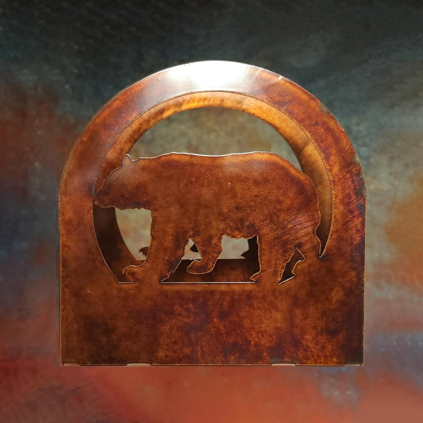 Artisan Rustic Napkin Holder by Chevelon Goods - Hand-Finished and Hand-Crafted Sturdy Steel with Bear Design, 4x4x2, Ideal for Cocktail Napkins